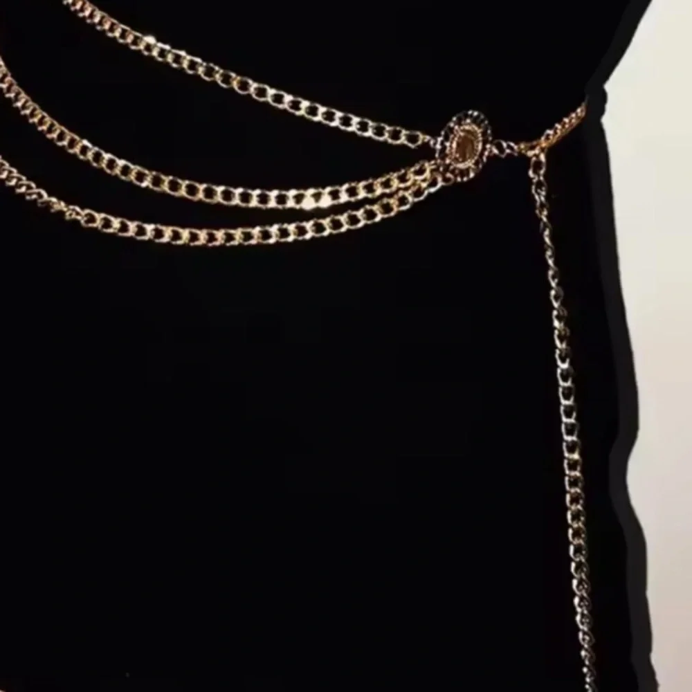 Gold Chain Waist Belt with Floral Medallion - Women Accessories adjustable